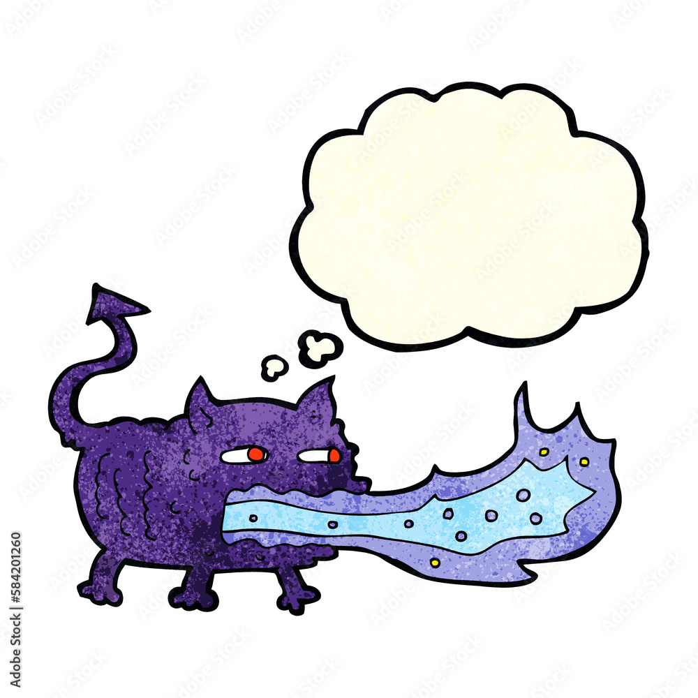 Fototapeta premium cartoon fire breathing imp with thought bubble