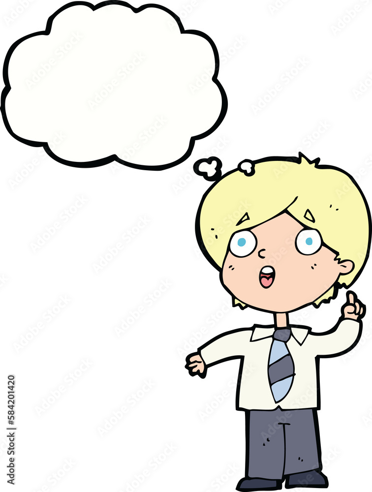 cartoon schoolboy answering question with thought bubble cartoon schoolboy answering question with thought bubble