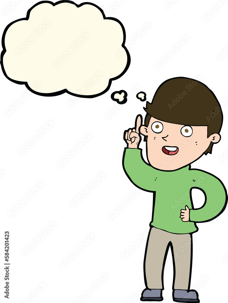 cartoon boy with idea with thought bubble cartoon boy with idea with thought bubble