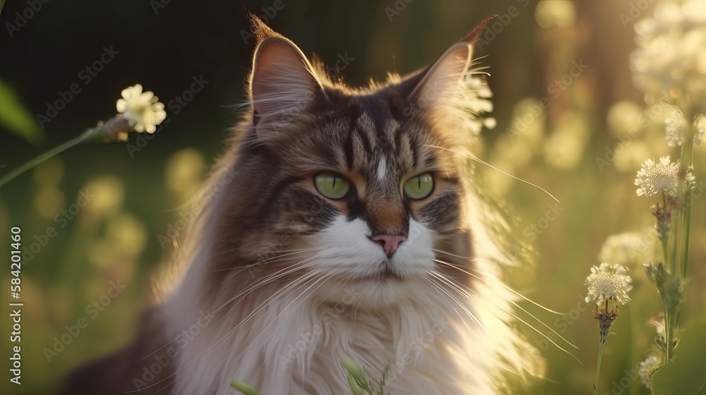 Beautiful Norwegian Forest Cat. A Portrait of Grace and Adventure.