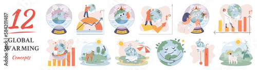Climate change weather global greenhouse warming risks metaphor concept. Save planet. Compared planet with renewable eco resources consumption global warmings burning alternative. Environment Day