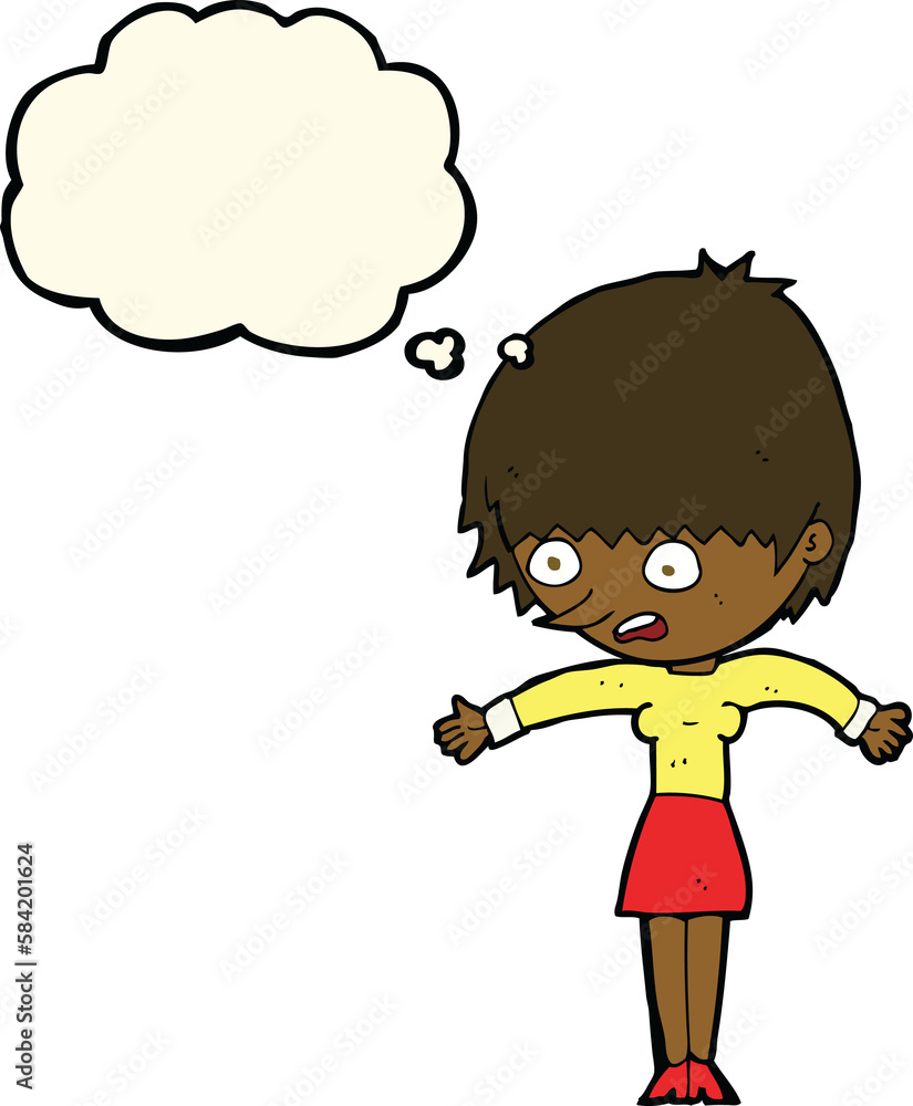 cartoon woman panicking with thought bubble cartoon woman panicking with thought bubble
