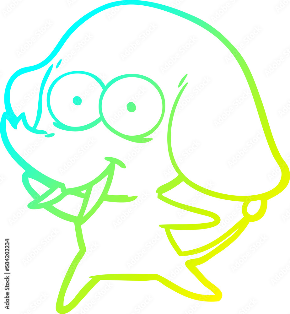 Fototapeta premium cold gradient line drawing happy cartoon elephant