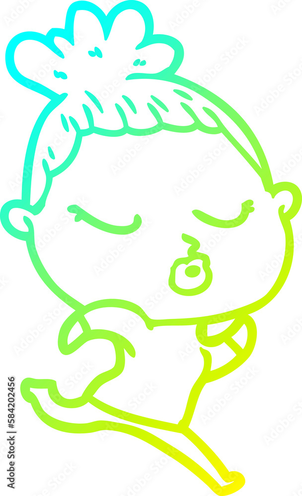 Fototapeta premium cold gradient line drawing cartoon calm woman