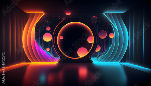 Neon Abstract lights background with laser rays, and glowing lines, Generative AI