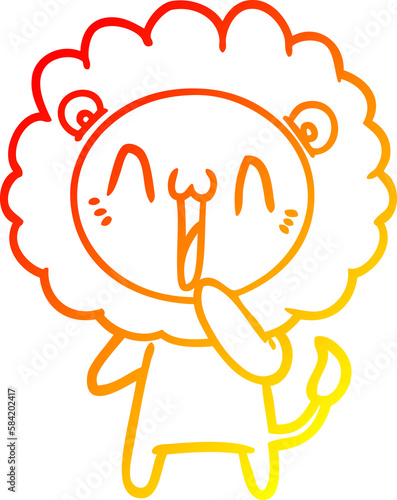 warm gradient line drawing happy cartoon lion