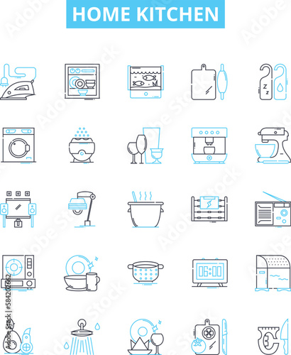 Home kitchen vector line icons set. Kitchen, Home, Cooking, Appliances, Countertop, Utensils, Oven illustration outline concept symbols and signs