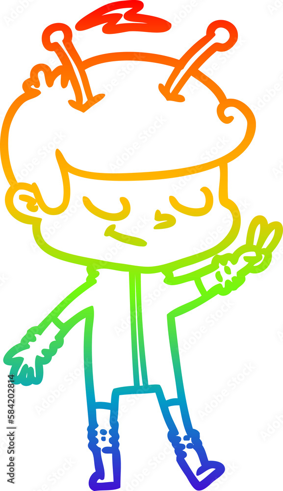 Fototapeta premium rainbow gradient line drawing friendly cartoon spaceman