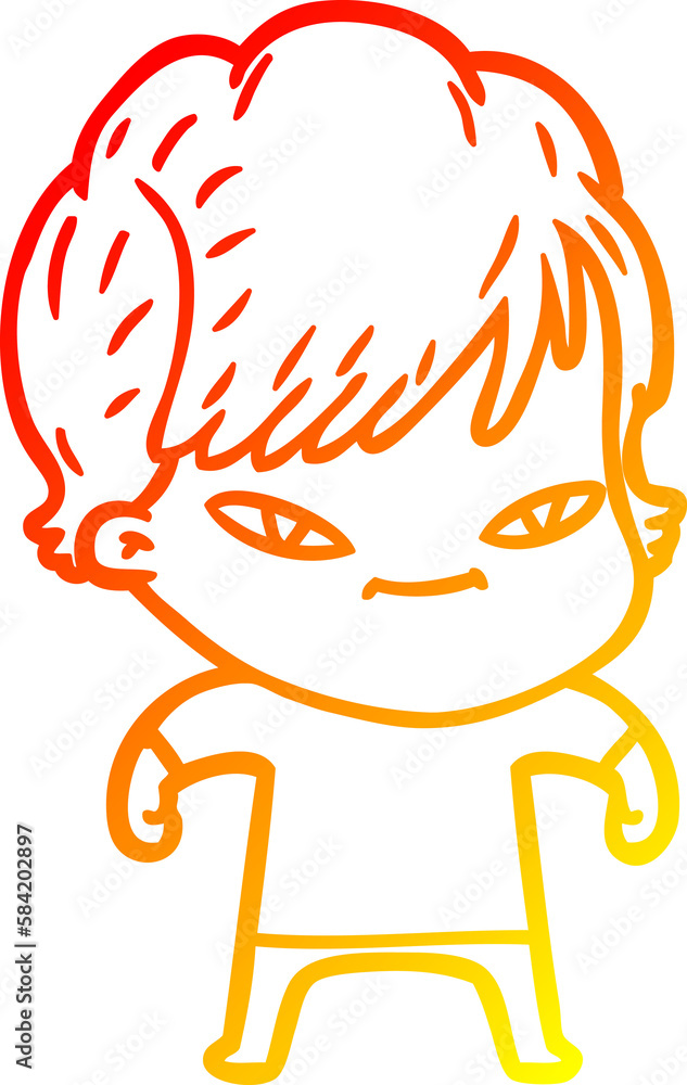 warm gradient line drawing cartoon happy woman warm gradient line drawing cartoon happy woman