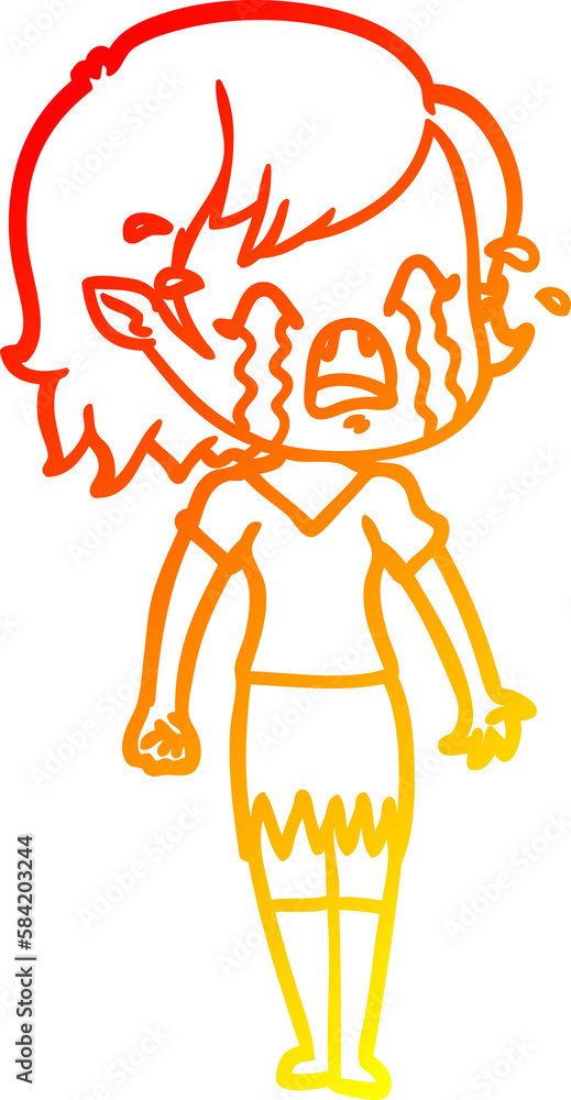 warm gradient line drawing cartoon crying vampire girl warm gradient line drawing cartoon crying vampire girl