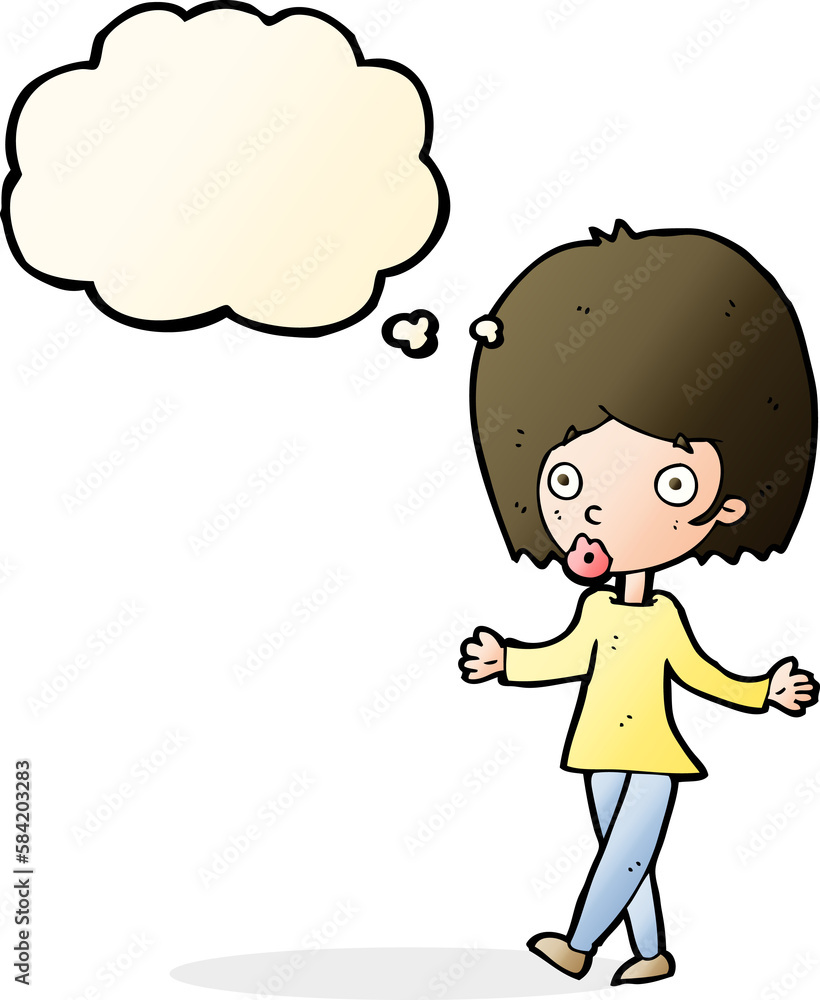 cartoon confused woman with thought bubble cartoon confused woman with thought bubble