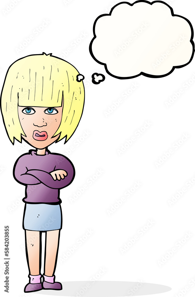 cartoon annoyed woman with thought bubble cartoon annoyed woman with thought bubble