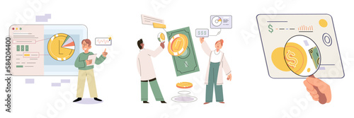 Budget plan concept. Evaluates income and expenses, analyzes investments and savings. Financial literacy and economics, accounting. Planning and distribution of money. Income and expenses report