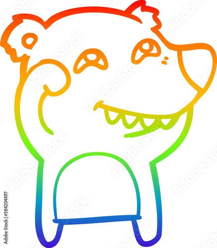 rainbow gradient line drawing cartoon bear showing teeth
