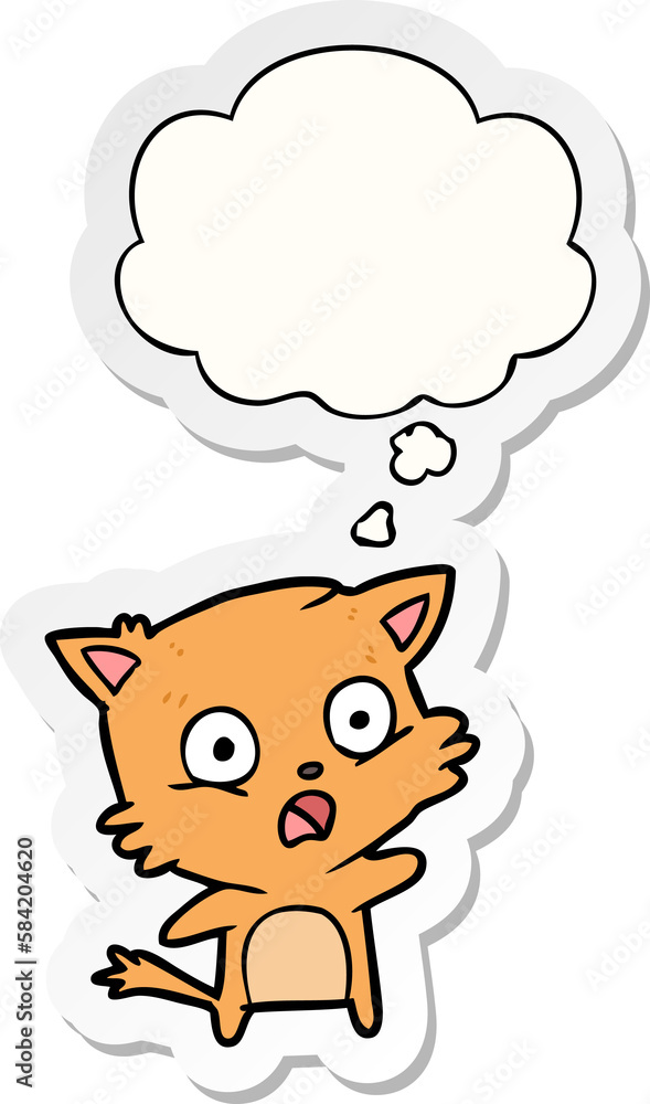 cartoon cat and thought bubble as a printed sticker cartoon cat and thought bubble as a printed sticker
