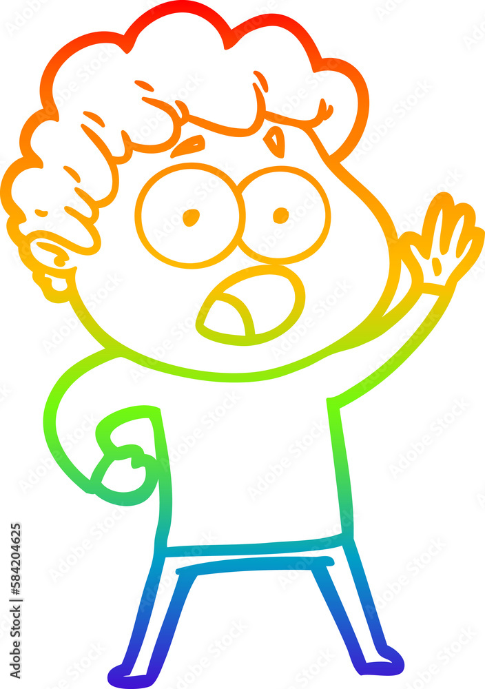 rainbow gradient line drawing cartoon man gasping in surprise rainbow gradient line drawing cartoon man gasping in surprise