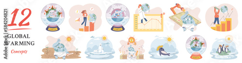 Climate change weather global greenhouse warming risks metaphor concept. Save planet. Compared planet with renewable eco resources consumption global warmings burning alternative. Environment Day