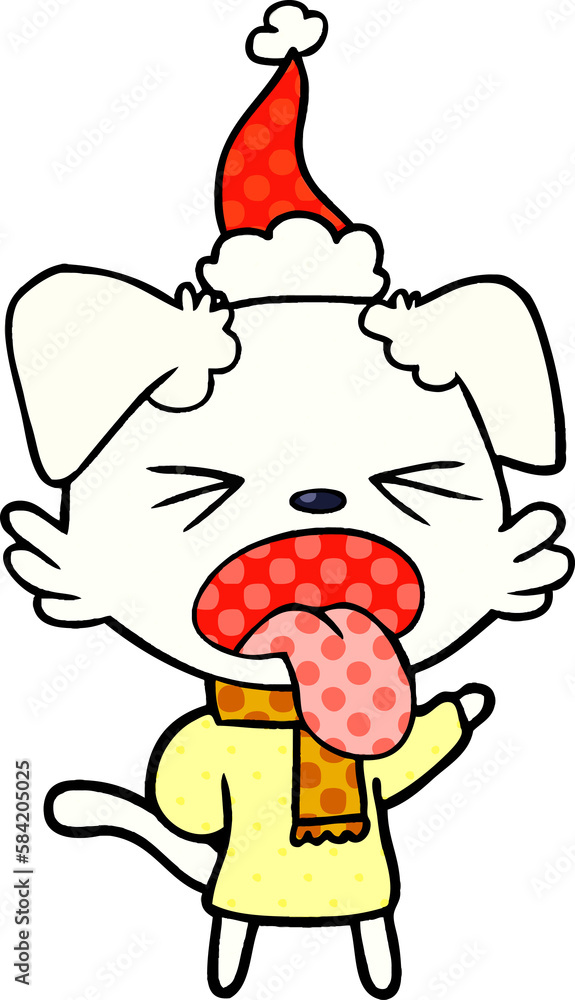 comic book style illustration of a dog wearing scarf and pullover wearing santa hat comic book style illustration of a dog wearing scarf and pullover wearing santa hat
