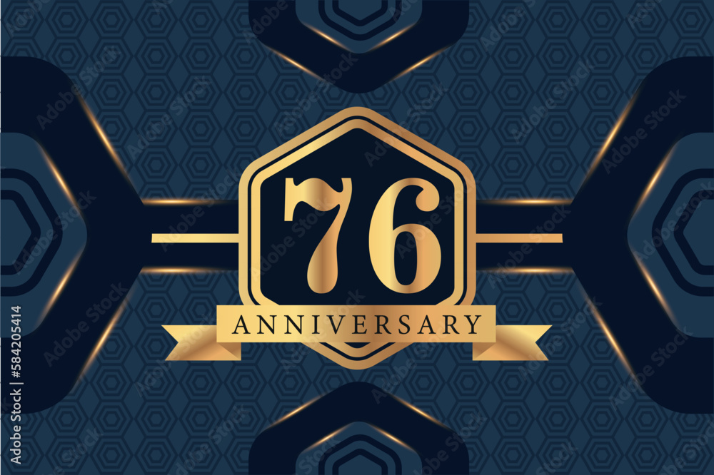 76th year anniversary celebration luxury golden logo vector design with ...