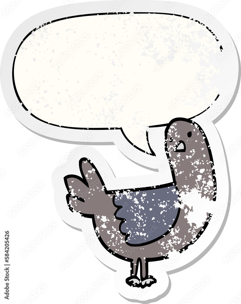 cartoon pigeon and speech bubble distressed sticker cartoon pigeon and speech bubble distressed sticker