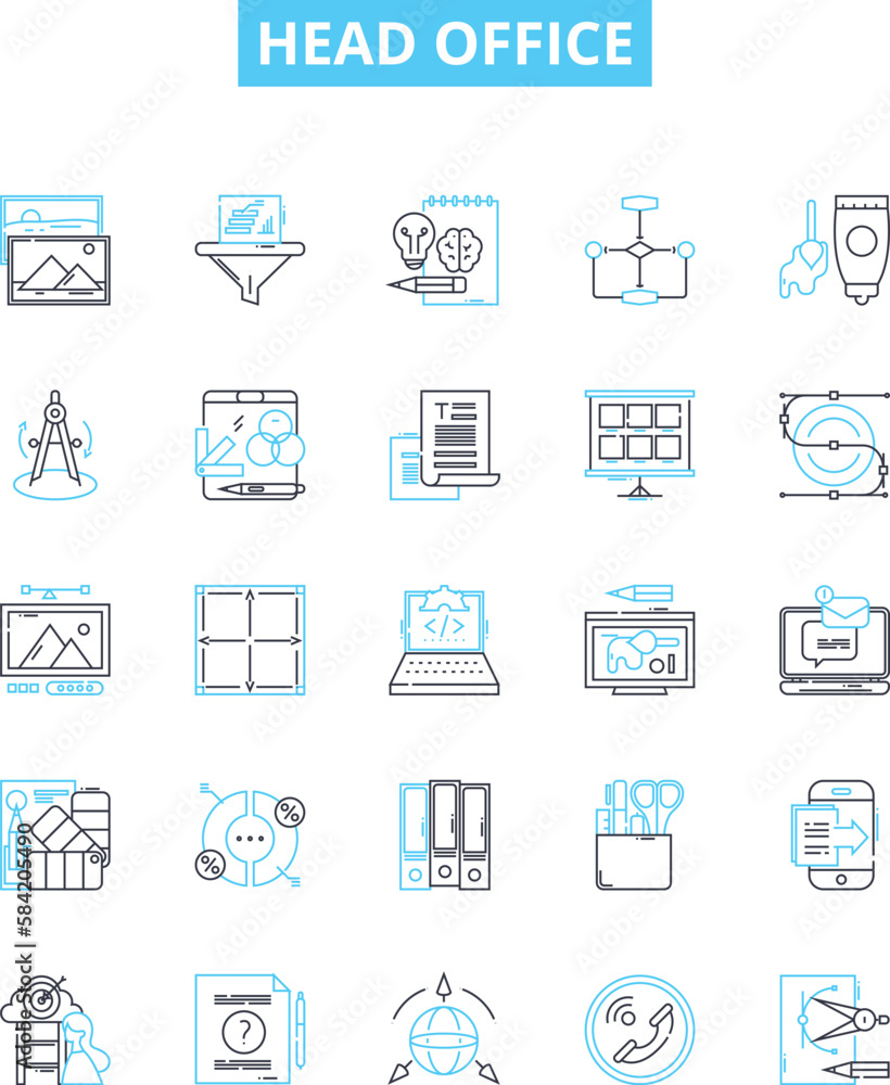 Head office vector line icons set. Headquarters, Main, Central, Base, Office, Centre, Origin illustration outline concept symbols and signs