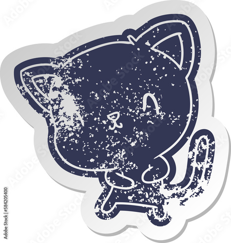 distressed old sticker of cute kawaii cat © lineartestpilot