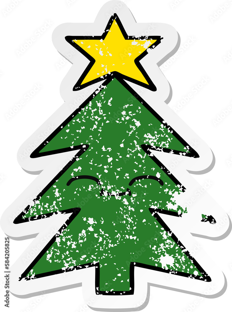 Obraz premium distressed sticker of a cute cartoon christmas tree