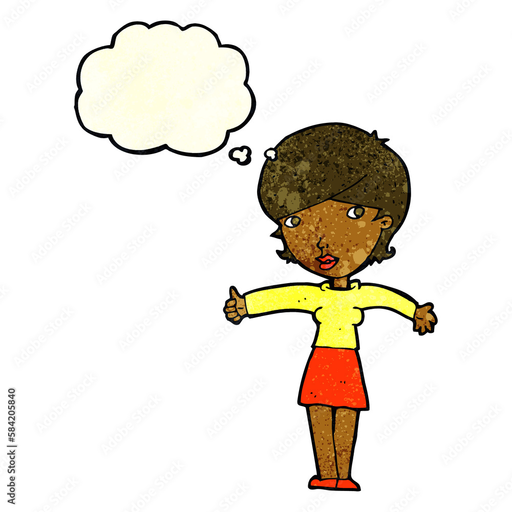 cartoon woman giving thumbs up symbol with thought bubble cartoon woman giving thumbs up symbol with thought bubble