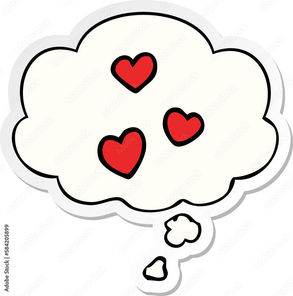 cartoon love heart and thought bubble as a printed sticker