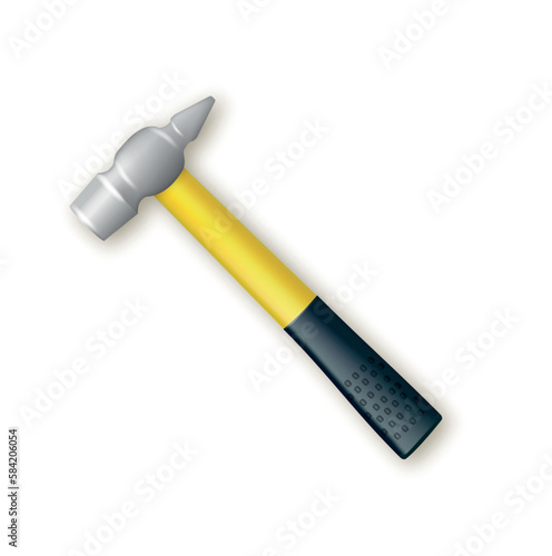 Realistic universal hammer with fiberglass handle. Vector industrial workers tool. Equipment for repair, contract and locksmith work. Vector