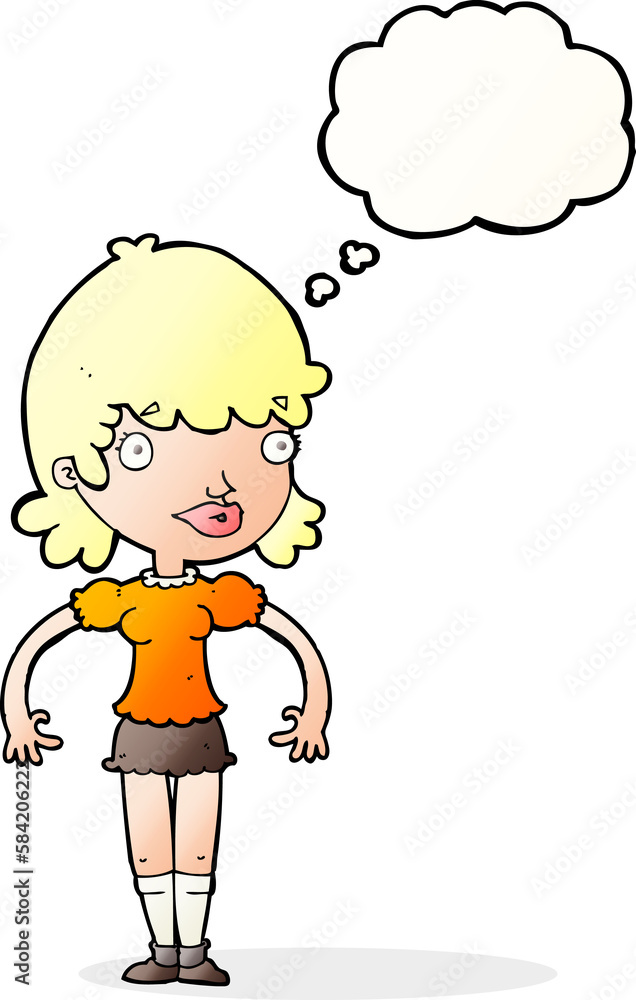 cartoon happy woman with thought bubble cartoon happy woman with thought bubble