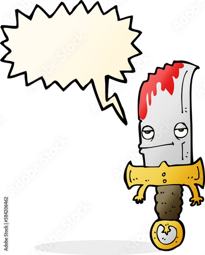 bloody knife cartoon character with speech bubble