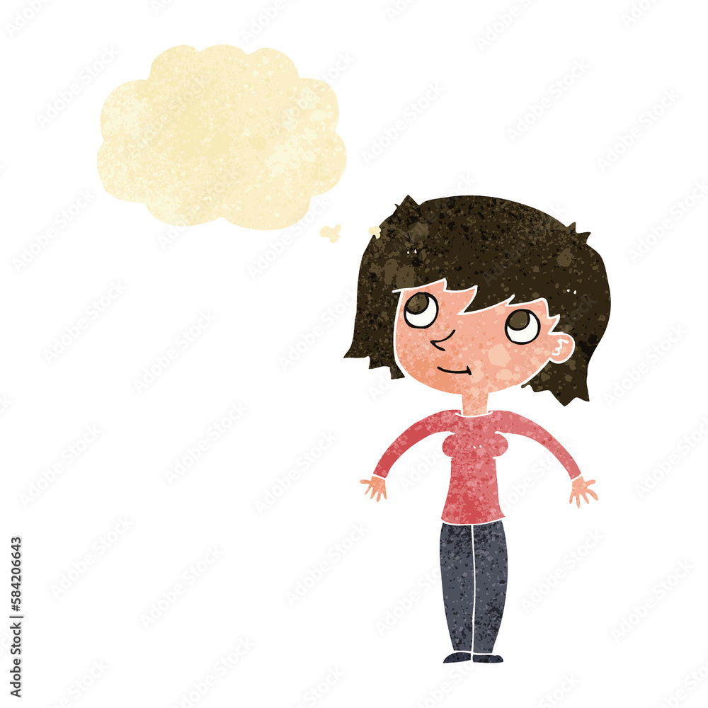cartoon woman shrugging with thought bubble cartoon woman shrugging with thought bubble