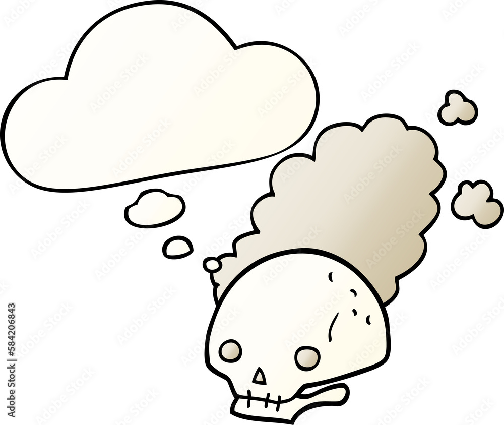 cartoon dusty old skull and thought bubble in smooth gradient style cartoon dusty old skull and thought bubble in smooth gradient style