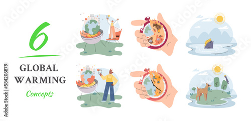 Climate change weather global greenhouse warming risks metaphor concept. Save planet. Compared planet with renewable eco resources consumption global warmings burning alternative. Environment Day