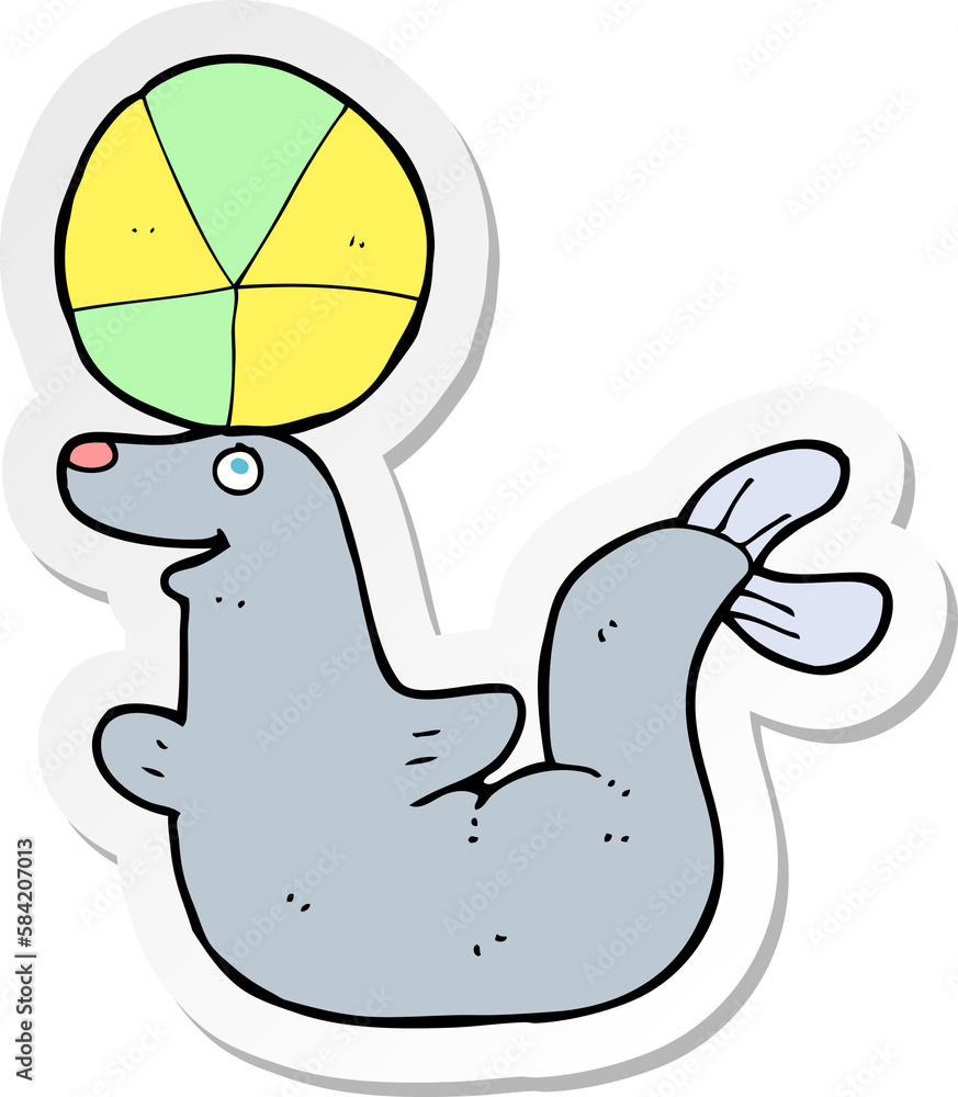 Obraz premium sticker of a cartoon seal with ball