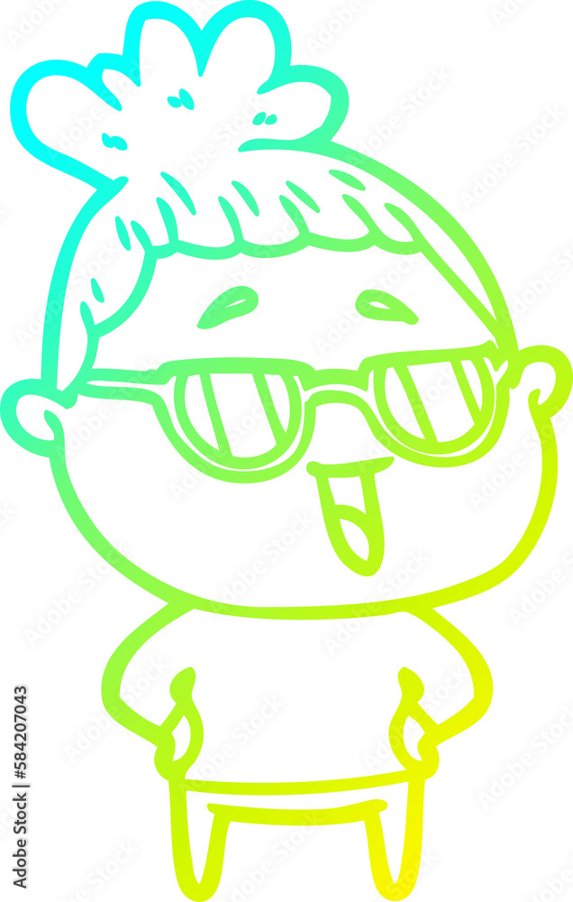 cold gradient line drawing cartoon happy woman wearing spectacles cold gradient line drawing cartoon happy woman wearing spectacles