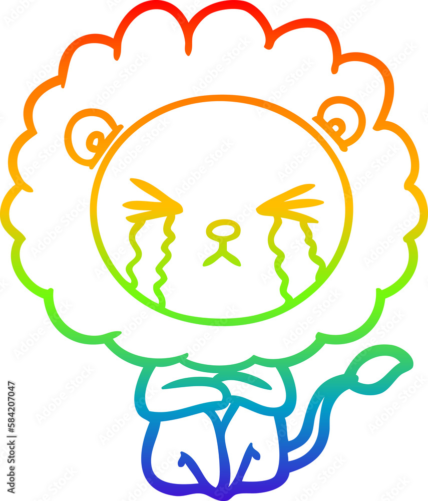 rainbow gradient line drawing cartoon crying lion sitting huddled up rainbow gradient line drawing cartoon crying lion sitting huddled up