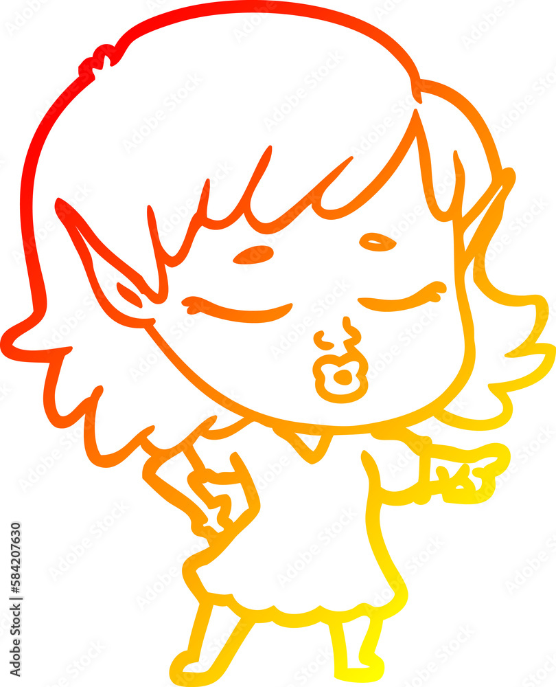 warm gradient line drawing pretty cartoon elf girl warm gradient line drawing pretty cartoon elf girl