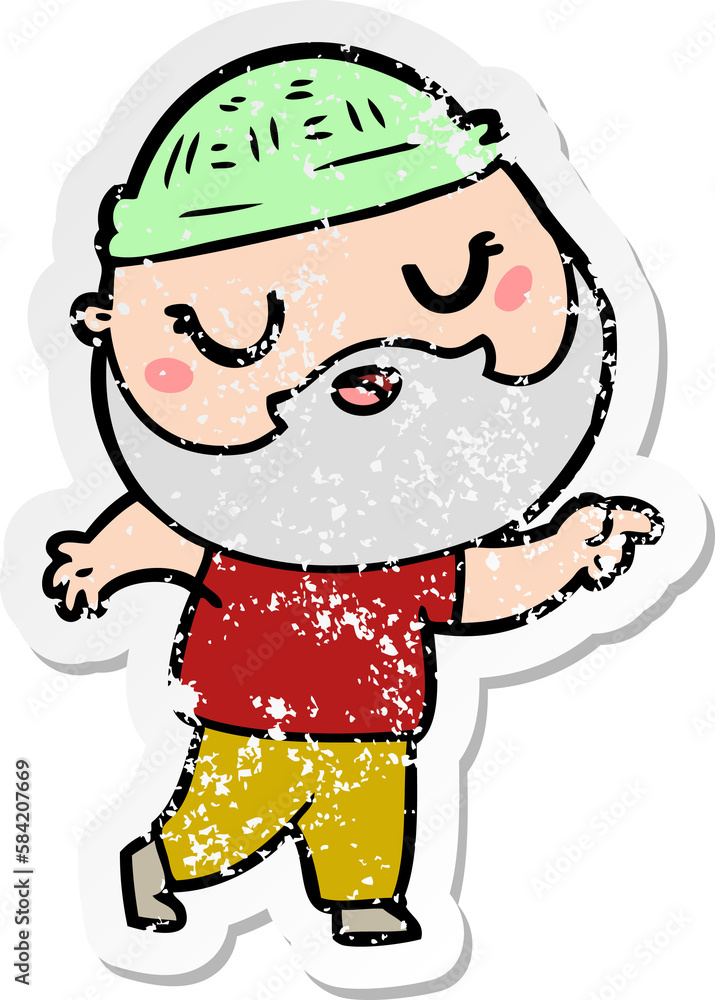 distressed sticker of a cartoon man with beard distressed sticker of a cartoon man with beard