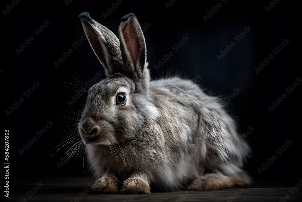 Fototapeta premium Rabbit with fluffy fur, full body portrait, created with Generative AI