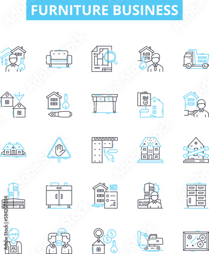 Furniture business vector line icons set. Furniture, business, furnishings, store, chairs, tables, sofas illustration outline concept symbols and signs