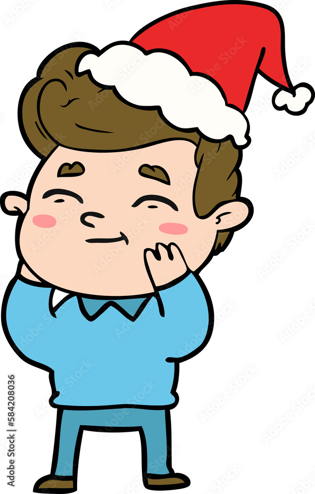 happy line drawing of a man wearing santa hat
