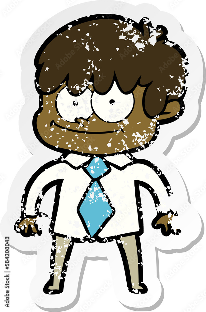 distressed sticker of a happy cartoon man distressed sticker of a happy cartoon man
