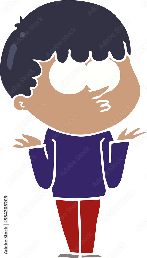 flat color style cartoon curious boy shrugging shoulders flat color style cartoon curious boy shrugging shoulders