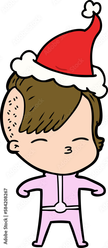 line drawing of a girl wearing futuristic clothes wearing santa hat line drawing of a girl wearing futuristic clothes wearing santa hat