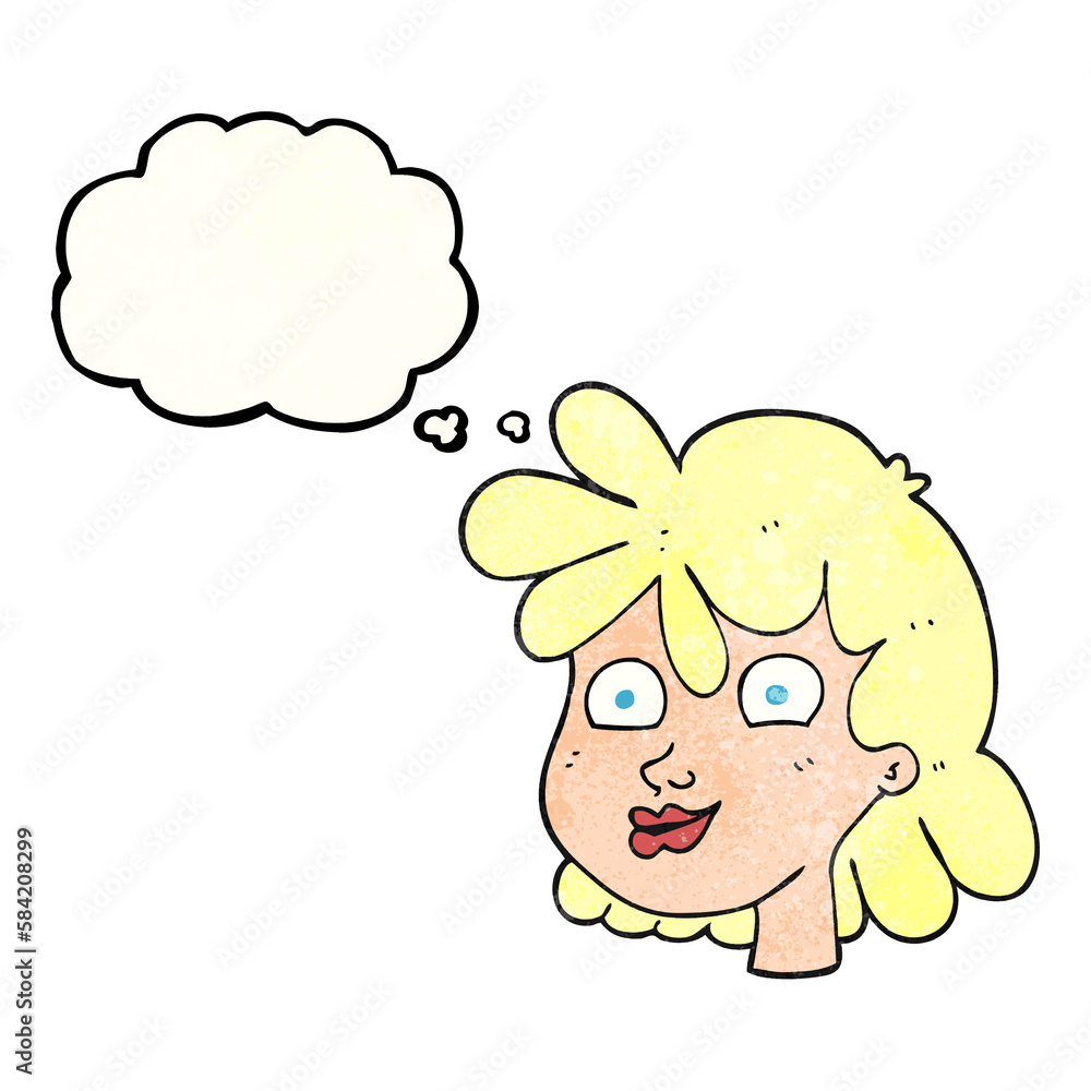 thought bubble textured cartoon female face thought bubble textured cartoon female face