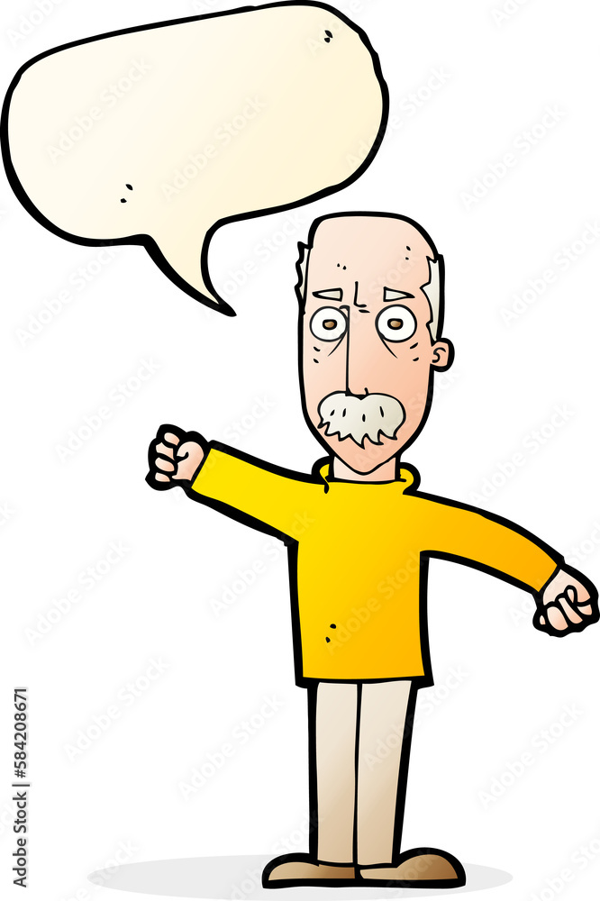 cartoon angry old man with speech bubble