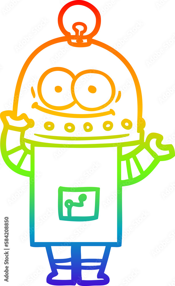 rainbow gradient line drawing happy carton robot with light bulb rainbow gradient line drawing happy carton robot with light bulb