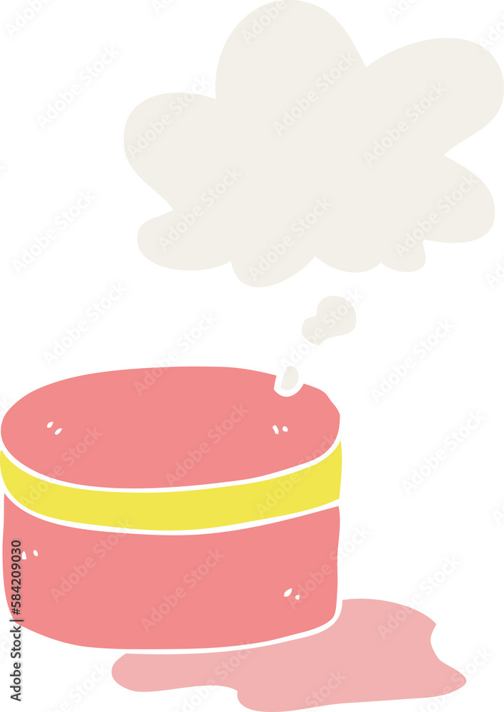 cartoon beauty lotion tub and thought bubble in retro style